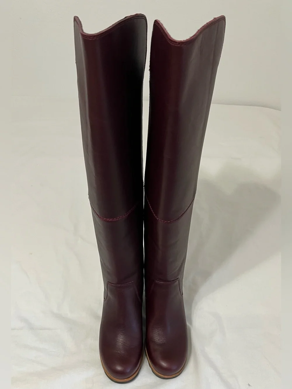 NWOB SOREL Fiona Lux Burgundy Leather Over-the-Knee Wedge Boots Size 8
